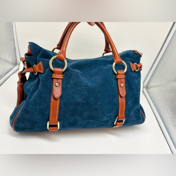 Dooney Bourke RARE Blue Suede Nubuck Satchel in Large - Picture 5 of 9